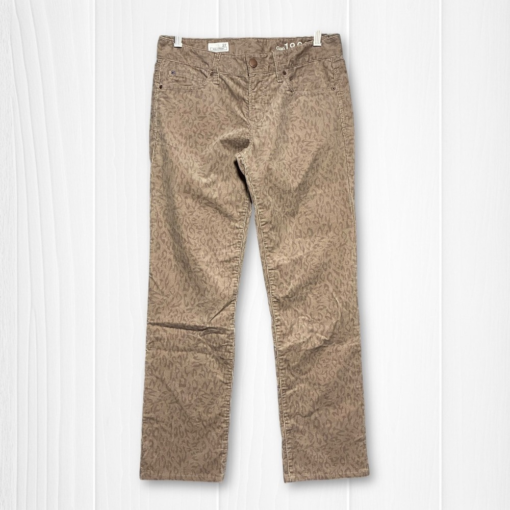 Gap Corduroy‎ Leopard Print Real Straight Leg Pants Womens 27 Grey Brown